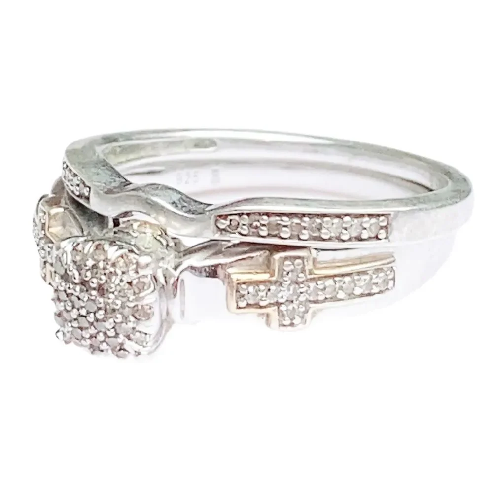 Bridal Set Wedding Engagement Cross Round Diamond Ring Sz 6.75